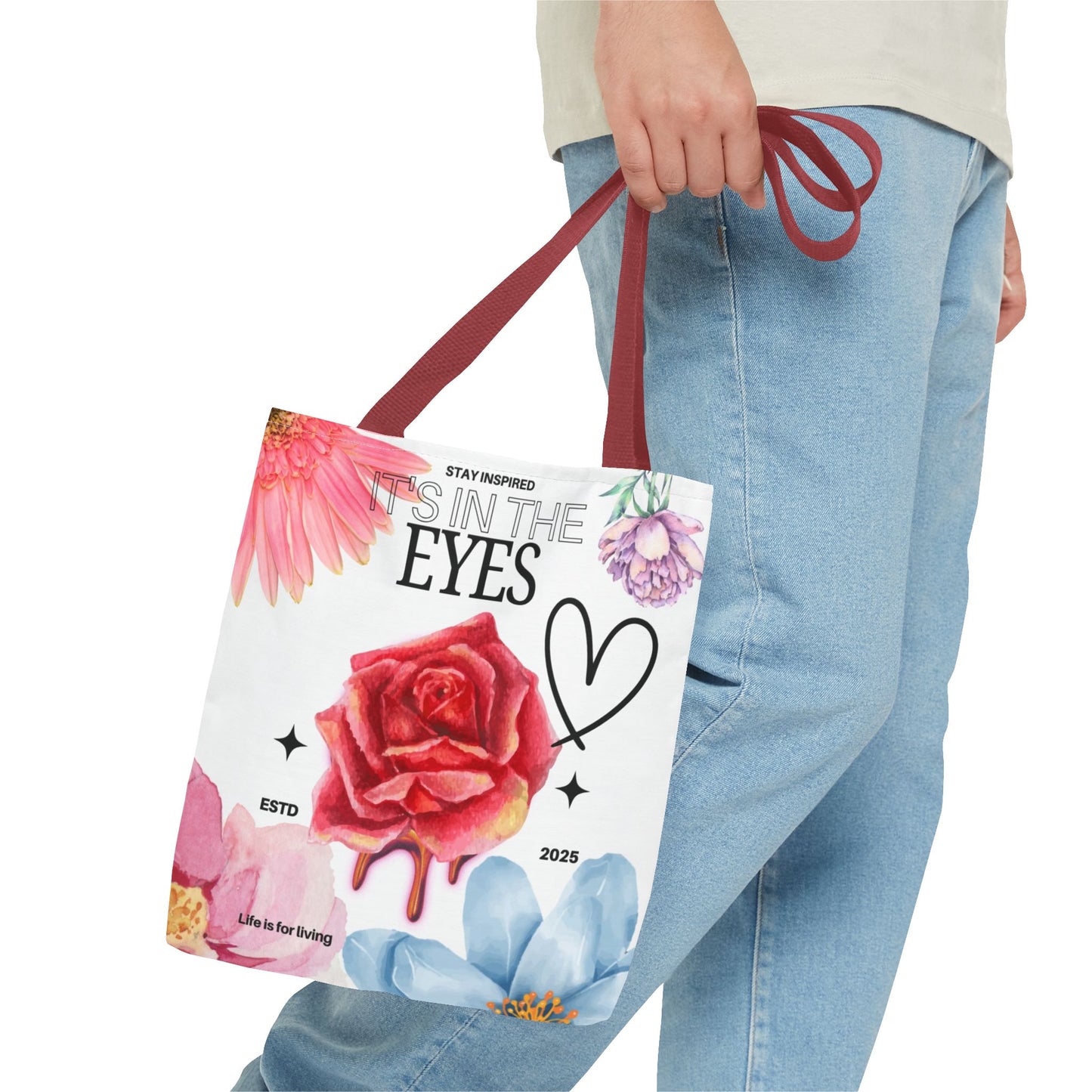 Floral Inspirational Tote Bag, Stay Inspired Gift, Eco-Friendly Shopping Bag, Motivational Bag, Perfect for Everyday Use