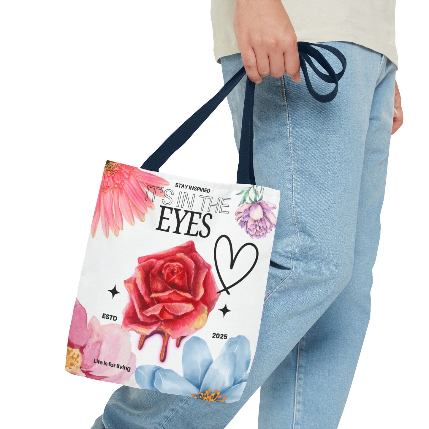 Floral Inspirational Tote Bag, Stay Inspired Gift, Eco-Friendly Shopping Bag, Motivational Bag, Perfect for Everyday Use