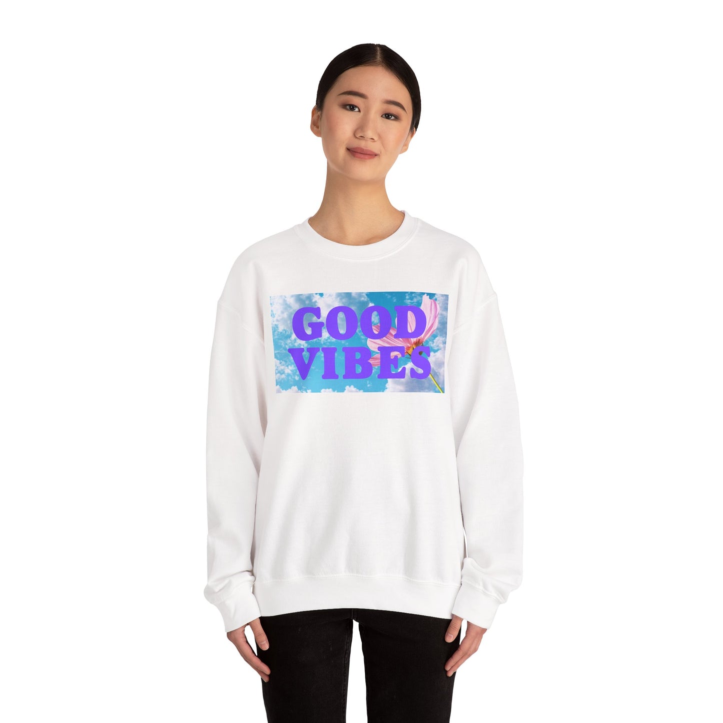 Good Vibes Unisex Heavy Blend Crewneck Sweatshirt | Cozy Casual Wear, Perfect Gift for Friends, Relaxation, Everyday Style