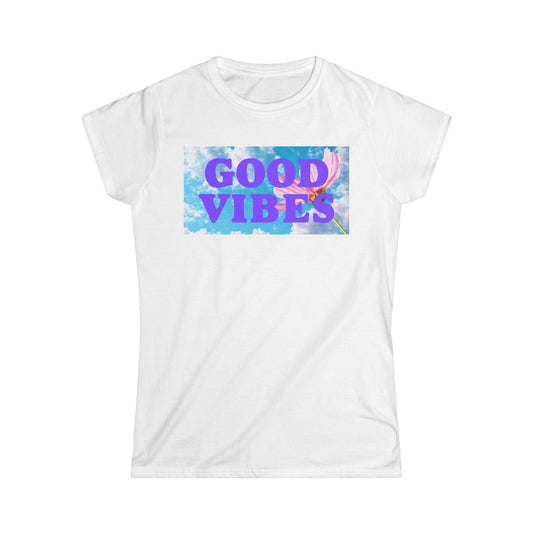 Women's Good Vibes Tee, Softstyle T-Shirt, Positive Message Top, Birthday Gift, Casual Wear, Summer Outfit
