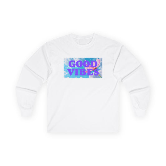 Unisex Long Sleeve Tee, Good Vibes Shirt, Cozy Casual Wear, Perfect Gift for Friends & Family, Lightweight Layering Tee