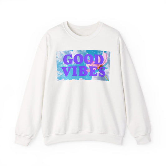 Good Vibes Unisex Heavy Blend Crewneck Sweatshirt | Cozy Casual Wear, Perfect Gift for Friends, Relaxation, Everyday Style